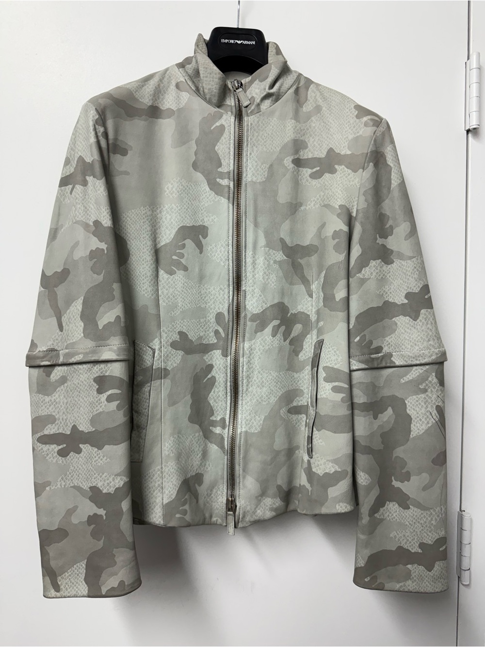 Emporio Armani Camo Leather Jacket in Grey